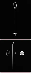 Detail view of stainless steel bird fruit skewer with assembled and separate parts