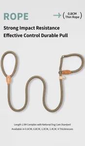 Professional braided dog P-leash with reinforced leather joints and 1.5M total length