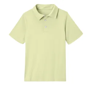 Front view of a light lime green short-sleeved casual polo shirt for kids on white background