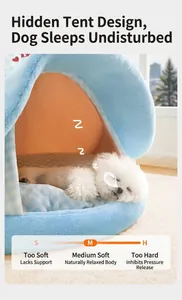 Vista interior de la suave y acogedora cama carpa para perros con escala de confort