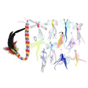 Testine di ricambio per giocattoli per gatti con piume, libellule e paillettes, set da 11 pezzi.