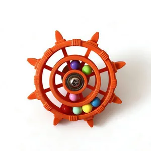 Interactive orange parrot ship wheel toy with colorful beads for birdcage enrichment