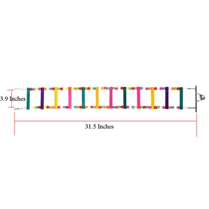 Macro detail of colorful wooden parrot ladder showing 31.5x3.9 inch product dimensions.