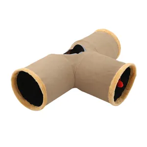 Tunnel pieghevole a 3 vie per gatti con bordo in peluche e pallina
