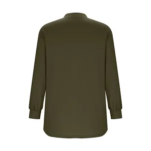 Achteraanzicht van een olijfgroen casual sweatshirt met lange mouwen en ronde hals voor dames