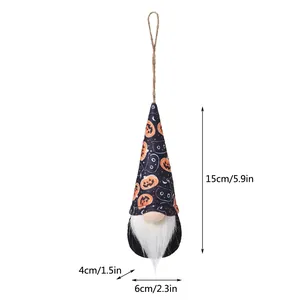 Detailed view of Halloween gnome figurine with dimensions 15cm x 6cm x 4cm