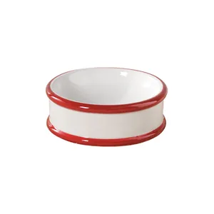 Élégant bol en céramique blanche avec bords rouges pour hamsters et petits oiseaux