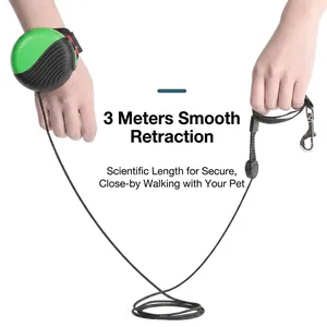 Laisse pour chien de 3 m rétractable automatiquement au poignet pour mains libres