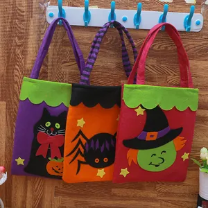 Halloween felt candy gift bags set of 3 with cat spider witch designs
