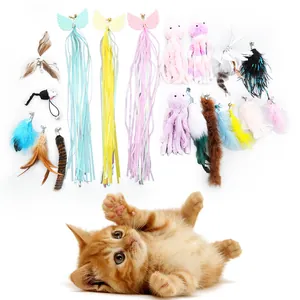 Cat Teaser Wand Replacement Heads DIY Interactive Cat Toys With Feathers Plush Tassels Bells For Indoor Kittens Boredom Relief Accessory