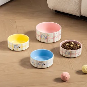 Piano Rabbit Ceramic Pet Bowl Anti-Tipping Large Capacity Cat Dog Food Water Basin Cute Grid Rabbit Pattern Pet Feeding Dish