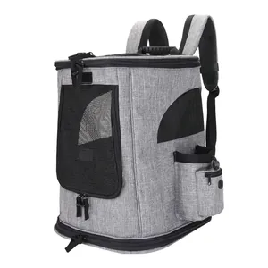 Large breathable gray pet backpack carrier for cats and small dogs with mesh windows