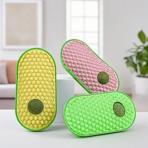 Avocado-shaped cat self groomer wall massager with catnip ball in three colors