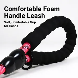 Durable dog leash with soft foam handle and reflective pink rope for safe pet walking
