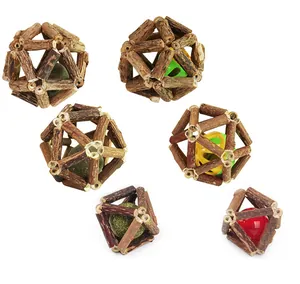 Detail view of natural silvervine cat toys with catnip and bells for molar health