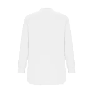 Achteraanzicht van een minimalistisch wit dames sweatshirt met ronde hals en mouwen