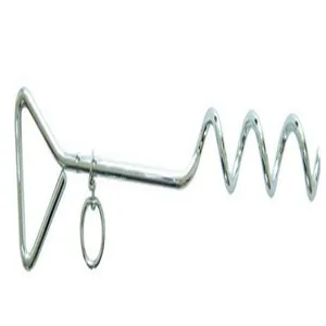 Heavy-duty silver spiral dog ground stake anchor for secure outdoor pet tie-out and tethering