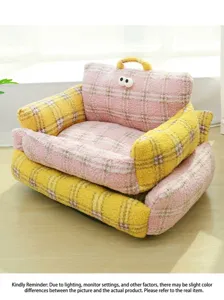 Detailed macro view of British style cat sofa bed with bouclé fabric and cute big eyes