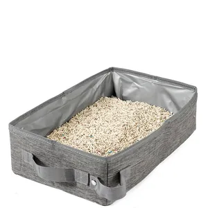 Grijze draagbare opvouwbare kattenbak met waterdichte voering en tofu vulling