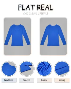Detailansicht eines blauen, gerippten Langarm-T-Shirts für Damen mit Fokus auf Stoffstruktur.