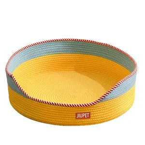 Duurzaam geweven katoenen touw kattenbed en krabbord in de kleuren geel en blauw