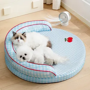 Sommer Kühlendes Haustierbett Sofa Für Kleine Mittlere Hunde Katzen Atmungsaktiv Kariert Kirsche Panda Stickerei Waschbare Schlafmatte