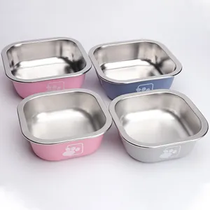 Roestvrijstalen Vierkante Voerbak Antislip Honden- en Kattenvoerbak Bedrukt Grote Capaciteit Drinkbak voor Puppys Kittens