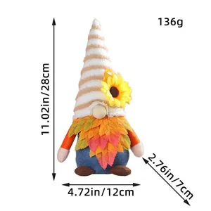 Gnomo di peluche festa del raccolto con foglie d'acero e girasole 28cm
