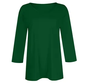 Front detail of dark green women's casual V-neck T-shirt with 3/4 sleeves