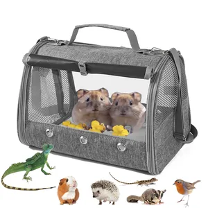 Borsa da trasporto grigia per piccoli animali e uccelli con finestra trasparente