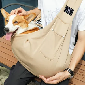 Comfortable beige breathable fabric pet sling carrier bag for small dogs and cats