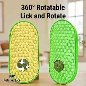 360° rotatable cat self-groomer toy with integrated catnip ball and honeycomb texture