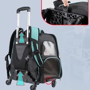 Professionele afneembare trolley voor rugzak voor huisdieren met zwenkwielen en telescopische handgreep