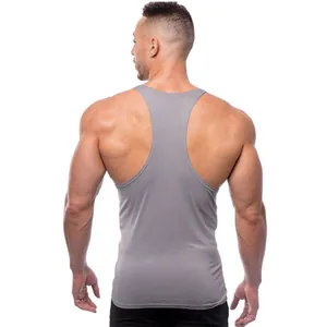 Rear view detail showing the Y-back design of a men's grey fitness gym tank top