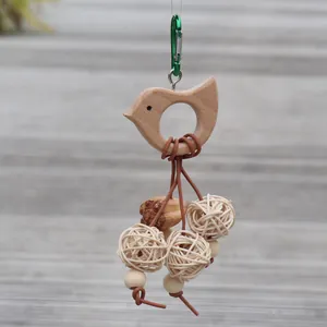 Jouet pour Oiseaux en Bois Naturel Perroquet Jouet à Mâcher Puzzle Avec Balles en Rotin et Cosses pour Cage