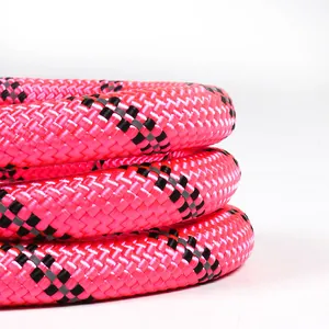 Durable pink reflective braided dog leash for heavy duty pet walking safety