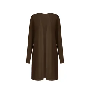 Casual long sleeve open front solid brown cardigan coat for women autumn winter wear