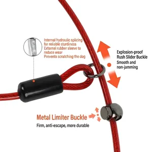 Durable red wire rope P-chain dog leash with explosion-proof slider for large dogs