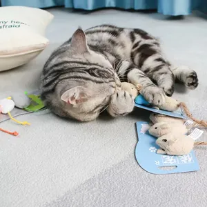 Interactive plush mouse cat toy 3-pack for scratch and bite resistance