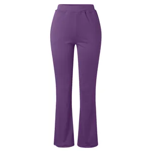 High-waisted purple flared yoga pants for women with tummy control sport design
