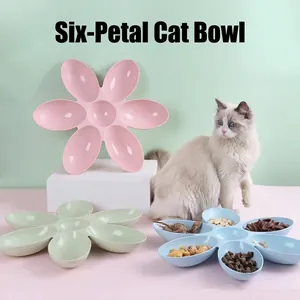 Creatieve Bloemblad Vormige Meerdere Compartimenten Kattenvoerbak Plastic 7 Secties Huisdier Voeding Waterbak Voor Meerdere Katten Honden