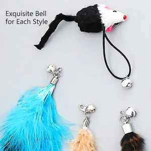 Set of interactive cat toy teaser wand replacement heads with feathers and bells