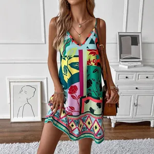 Robe caraco bohème à col en V et imprimé floral pour des tenues d'été élégantes