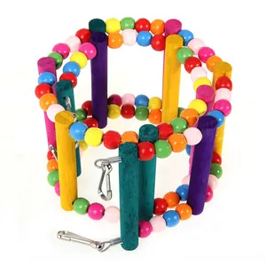 Colorful wooden bead climbing ladder swing toy for parrots and medium pet birds cage decor