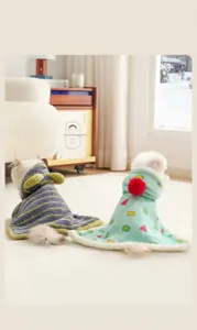Cozy hooded pet cloaks for cats and dogs in cute striped and geometric patterns