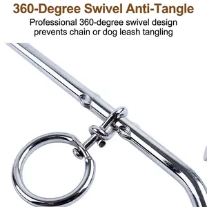 Durable metal dog tie-out stake with 360-degree swivel ring to prevent tangling