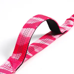 Durable reflective pink plaid dog leash with soft padded handle for safe pet walking
