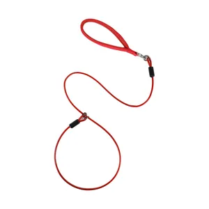 Durable red steel wire slip lead P-chain dog leash for large dogs training and walking.