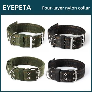 Collier pour Chien en Nylon Épaissi à 4 Couches pour Grands et Moyens Chiens Sangle de Cou Tactique Réglable Avec Boucle en Métal