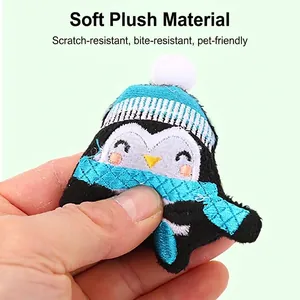 Christmas penguin plush cat toy with soft fabric and durable scratch-resistant design